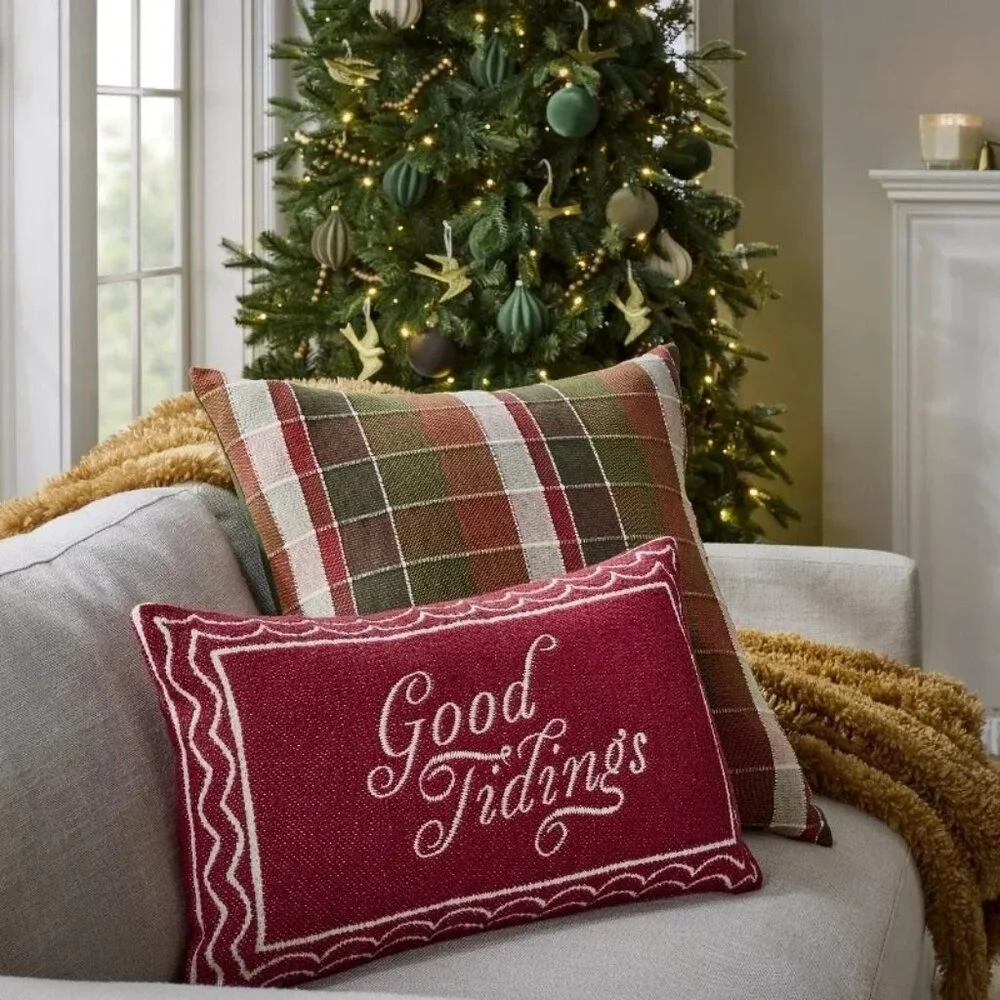 Oversized Woven Grid Throw Pillow, Red/Green - Threshold Studio McGee Christmas‎